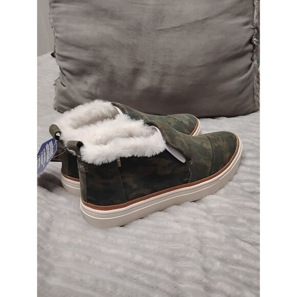 Toms Paxton Slip On Shoe Deep Forest Green Camo Womens Size 7.5 Suede Faux Fur - Picture 12 of 14